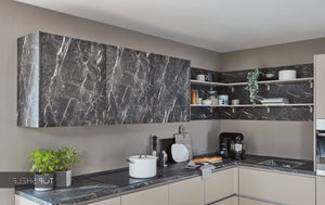 nobilia Winkelküche Eckküche Easytouch 969 Lacklaminat Sand ultramatt 350x275 cm konfigurierbar mit E-Geräten Detail spiegelverkehrt