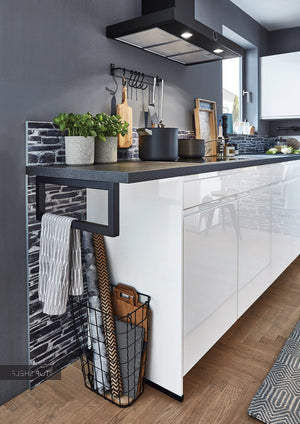 nobilia Winkelküche Eckküche Pura 834 Lack Weiß Hochglanz grifflose Küche 350x330 cm konfigurierbar mit E-Geräten Detail spiegelverkehrt