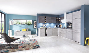nobilia Winkelküche Eckküche Riva 892 Beton Grau / Beton Schiefergrau Akzente 270 x 310 cm konfigurierbar mit E-Geräten spiegelverkehrt