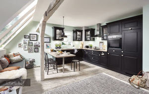 nobilia Winkelküche Eckküche Sylt 851 Lack Schwarz matt 375x250cm konfigurierbar mit E-Geräten spiegelverkehrt