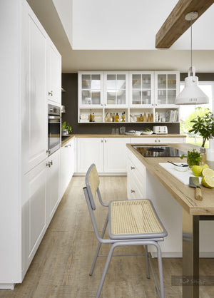 nobilia Winkelküche mit Kochinsel Sylt 847 Alpinweiß matt 310x300 + 210 x110 cm Landhaus Küche optional mit Elektrogeräte