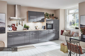 nobilia Küchenzeile Flash 453 Lacklaminat Schiefergrau Hochglanz 360 cm konfigurierbar mit E-Geräten spiegelverkehrt