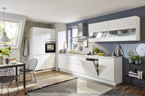 nobilia zweizeilige Küche Artis 938 Glasoptik Alpinweiß matt 350 + 120 + 180 cm mit optionalen Geräten