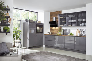 nobilia zweizeilige Küche Flash 453 Schiefergrau Hochglanz Balkeneiche Nachbildung 125+280 cm moderne Küche optional mit E-Geräten