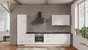 nobilia Appartementküche Lage 360 cm Alpinweiß matt Beton Schiefergrau komplett mit Kochfeld