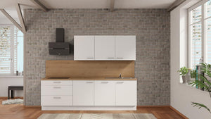 nobilia Appartementküche Neubrandenburg 270 cm Alpinweiß matt Eiche Provence komplett mit Kochfeld