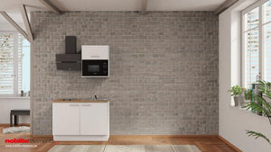 nobilia Büroküche Bergheim 120 cm Alpinweiß matt Eiche Provence komplett mit Kochfeld