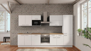 nobilia Komplettküche Kempen 360 cm Alpinweiß matt Eiche Provence mit Kühlschrank & Geschirspüler