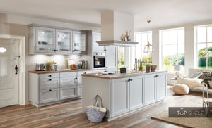 nobilia Küche Küchenzeile mit Kücheninsel Cascada 772 Lacklaminat Steingrau 300+240 cm konfigurierbar mit E-Geräten