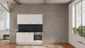 nobilia Miniküche Bayreuth 180 cm Weiß matt Beton Schiefergrau mit Geschirspüler