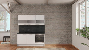 nobilia Miniküche Wilhelmshaven 180 cm Weiß matt Beton Schiefergrau mit Geschirspüler