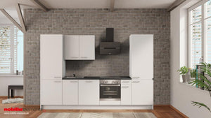 nobilia Singleküche Meerbusch 315 cm Alpinweiß matt Beton Schiefergrau mit Kühlschrank & Geschirspüler