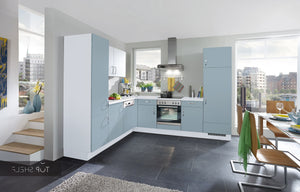 nobilia Winkelküche Eckküche Touch 337 Lacklaminat, Aqua supermatt 250x310 cm konfigurierbar mit Elektrogeräte mit Hochschrank spiegelverkehrt