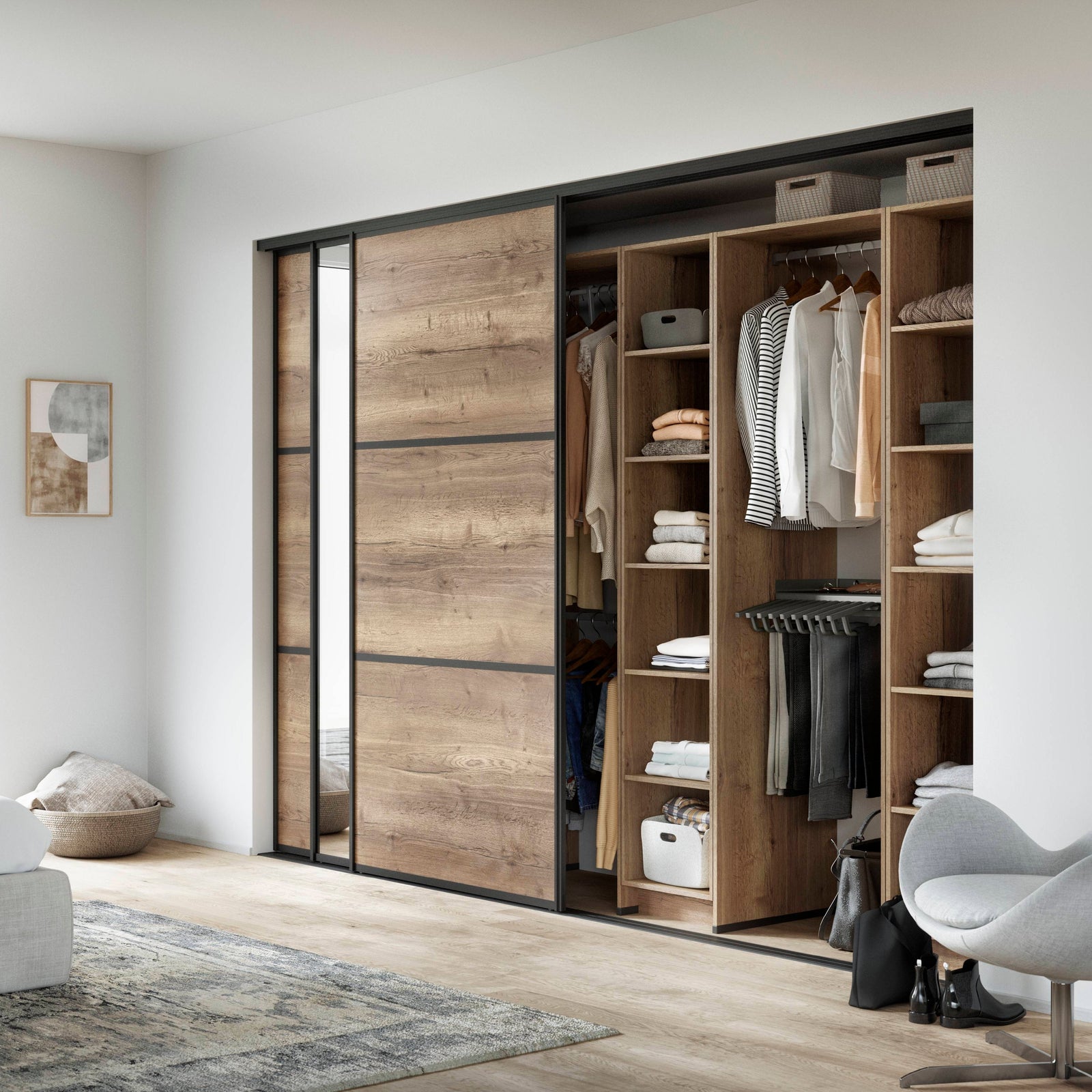 Schrank in Eiche Havanna mit Schiebetüren