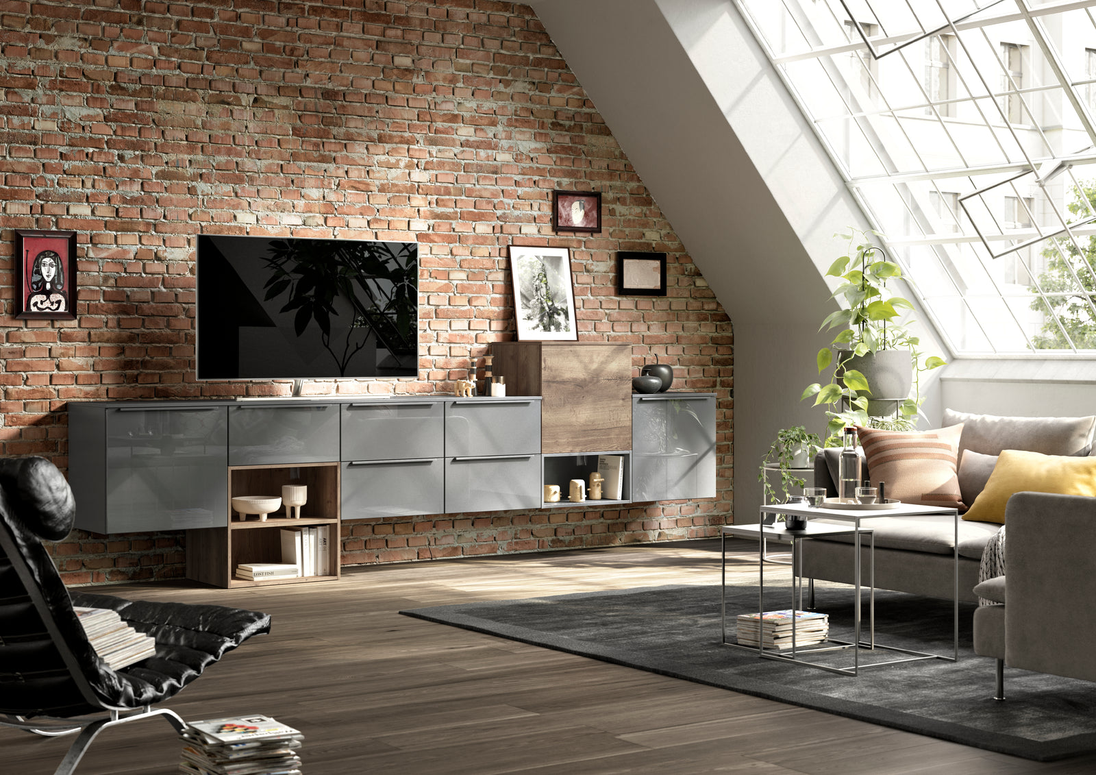 nobilia wohnwand FLASH 453 LACKLAMINAT SCHIEFERGRAU HOCHGLANZ