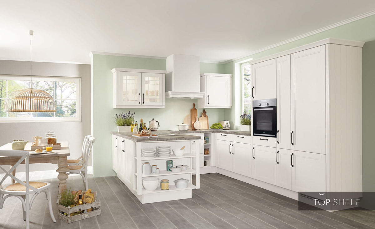 nobilia U-Küche York 901 Echtholz Seidengrau lackiert 210x310x340cm konfigurierbar mit E-Geräten