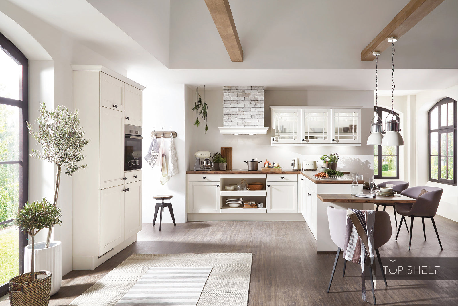 nobilia winkelkeuken hoekkeuken York 901 massief hout zijdegrijs gelakt 360x250+120cm configureerbaar -