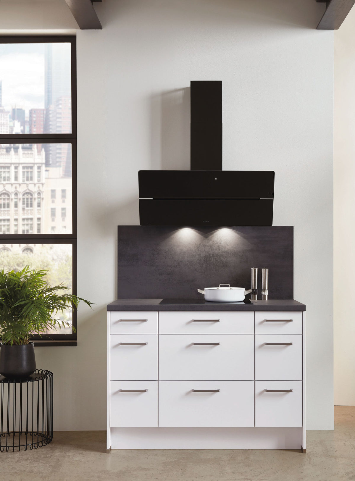 Elica Wandhaube WISE 90 BK BL/A/90 (Abluft / Umluft) schwarz kopffrei 90cm LED-Beleuchtung, Glas-Front, Metallfilter, Touch-Control (max. 691m³/h)