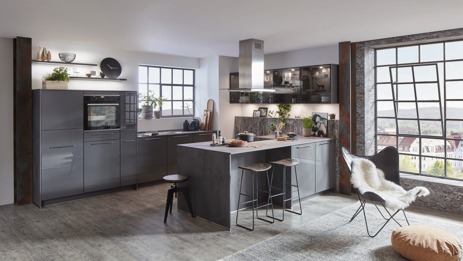 nobilia Kücheninsel FLASH 453 LACKLAMINAT SCHIEFERGRAU HOCHGLANZ