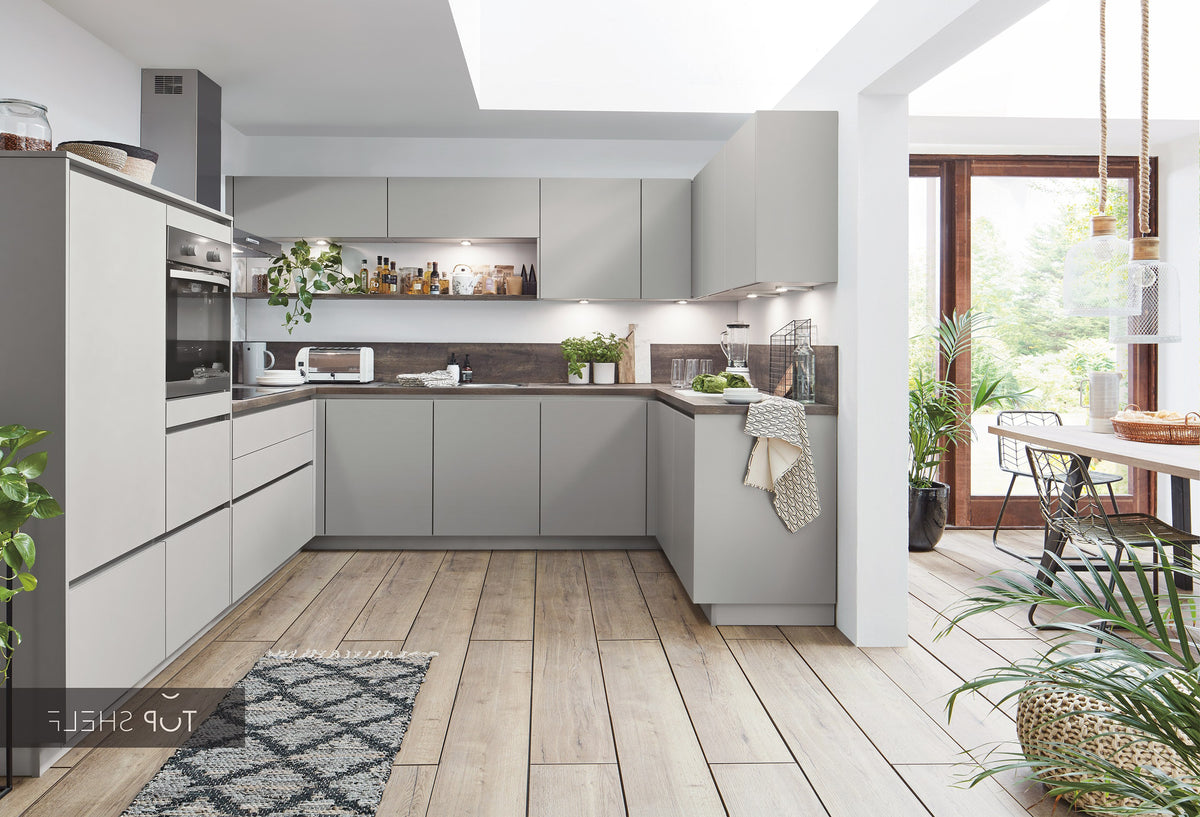 nobilia U-Küche Fashion 165 Lack Steingrau matt 310x320x190cm konfigurierbar mit E-Geräten spiegelverkehrt