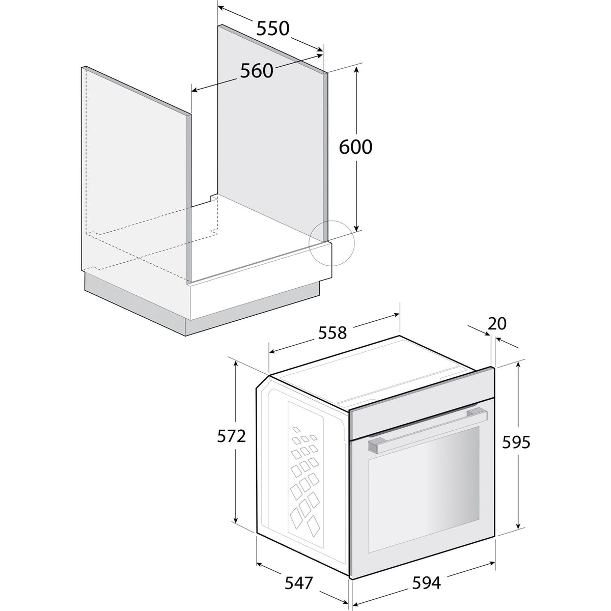 Beko BBUM113N1X Einbau-Backofen mit Hydrolyse, Kombigerät Einbau-Zeichnung