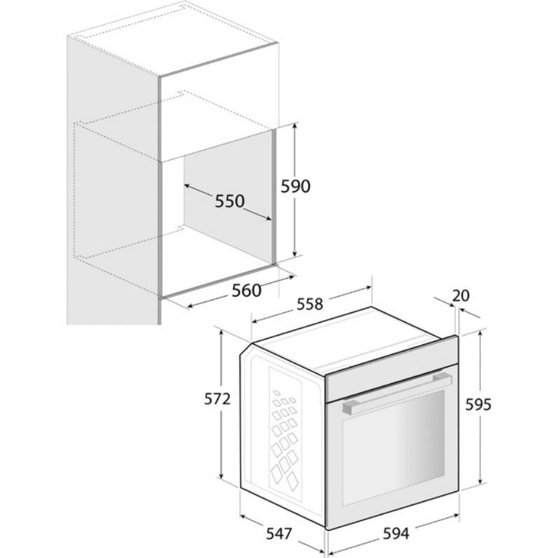 Beko Einbau-Backofen BBIE110N0X Hydrolyse Umluft Sologerät 66 Liter Zeichnung