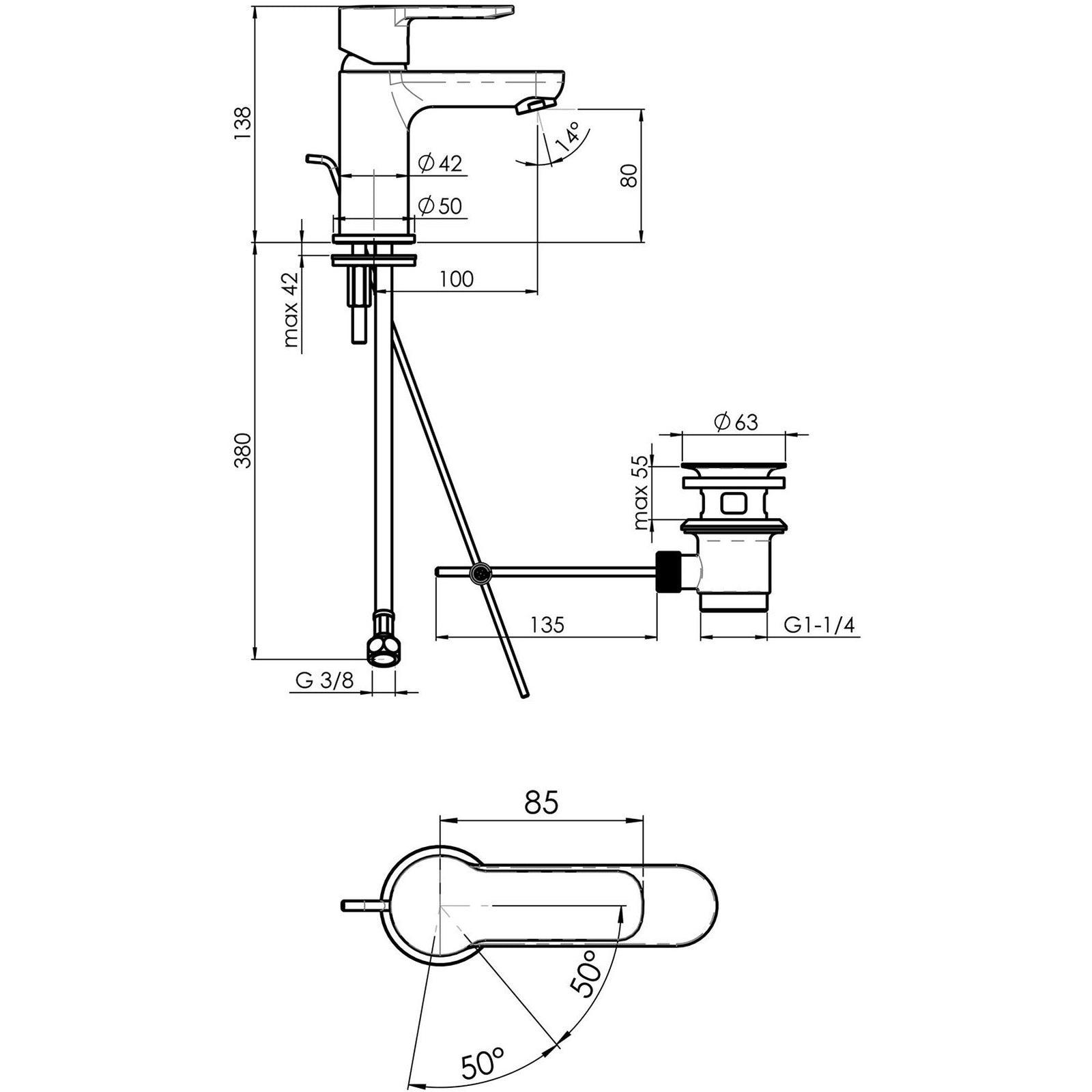 CARLO NOBILI- Waschtisch- Einhandmischer ONE- Hochdruck verchromt 17719 17719