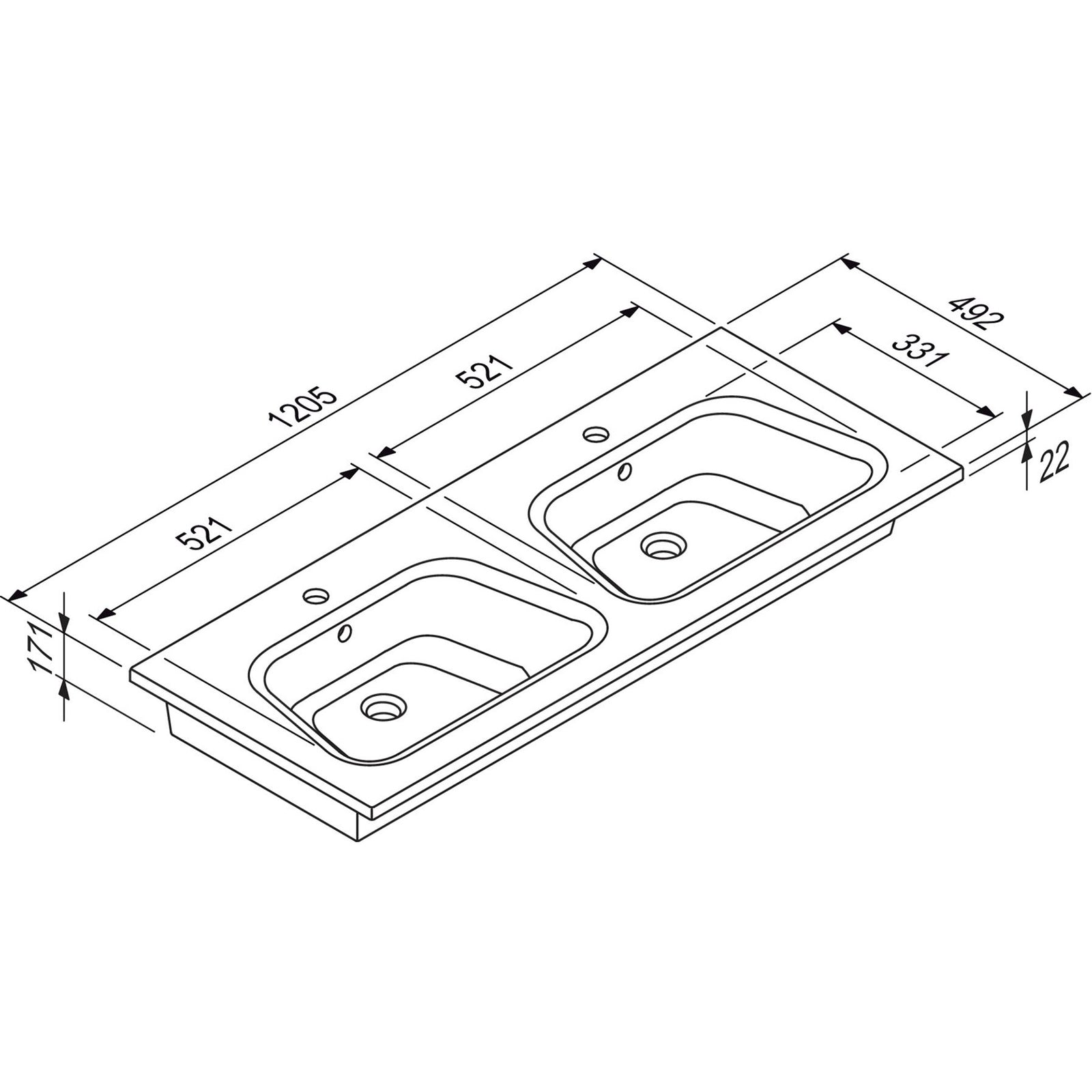DISEGNO CERAMICA- Moebelwaschtisch LAVABO BLOB 1200 2 V mit 2 Becken- Keramik 87739 87739