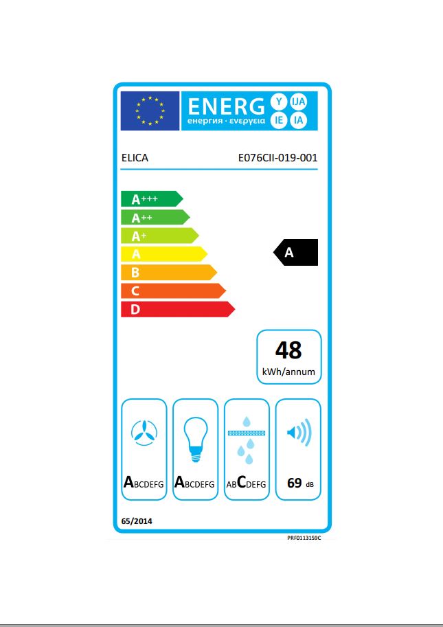 Elica Dunstabzugshaube JOYE ISLAND Inselhaube Edelstahl A Energielabel