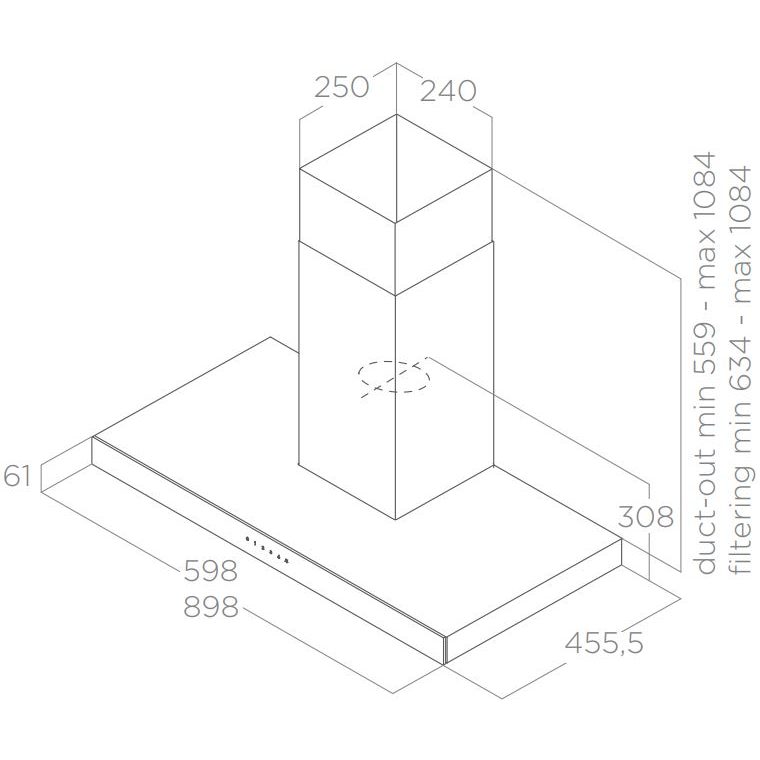 Elica Dunstabzugshaube JOYE ISLAND Inselhaube Edelstahl A Zeichnung