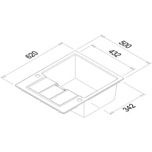 Franke Spülbecken Sirius S2D611-62 Tectonite Carbon, schwarz 62cm Einbauspüle Zeichnung