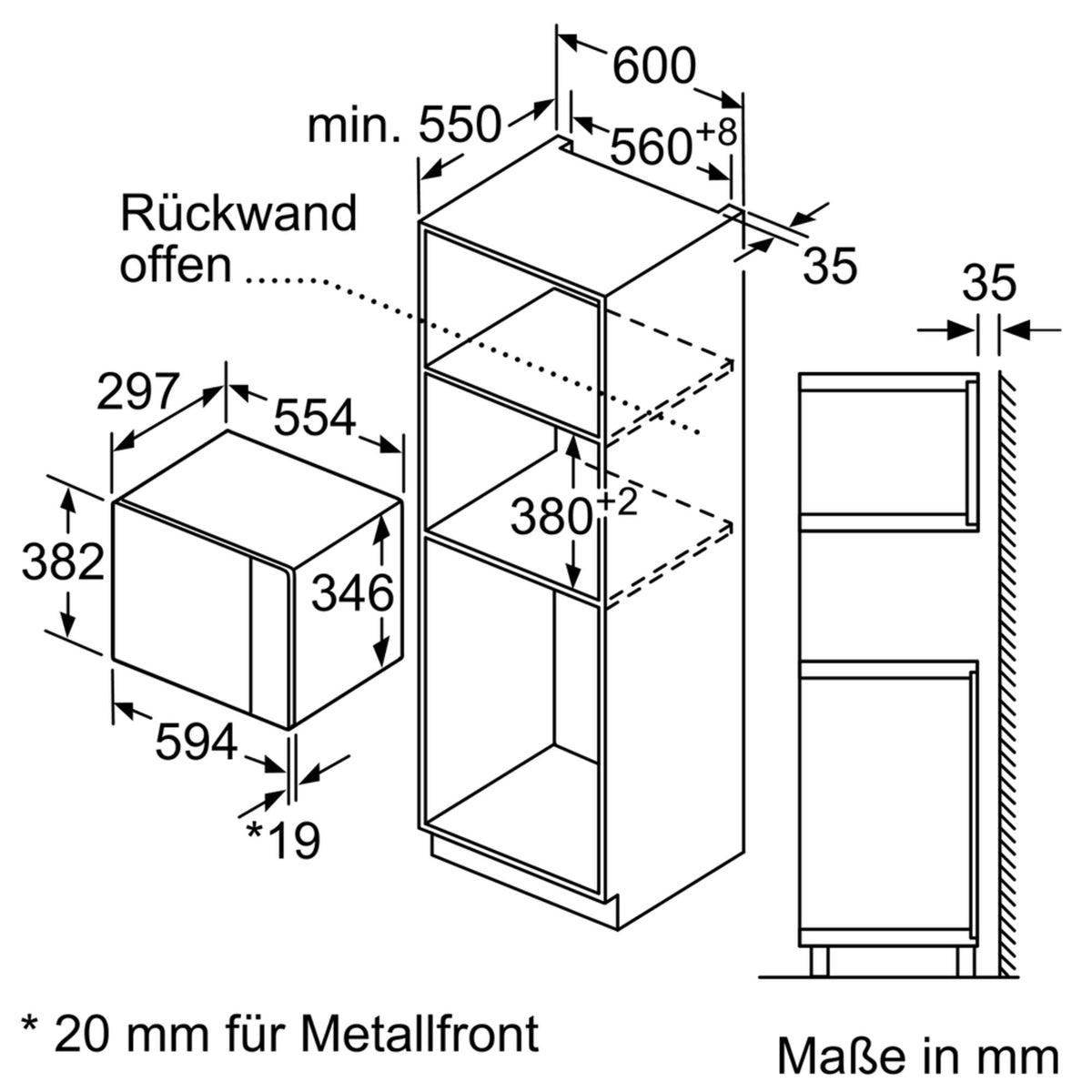 Set aus nobilia Mikrowellenschrank mit Junker Einbau-Mikrowelle JP4119260 Küchenschrank Wandschrank