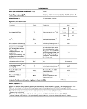Produktdatenblatt Geschirrspüler