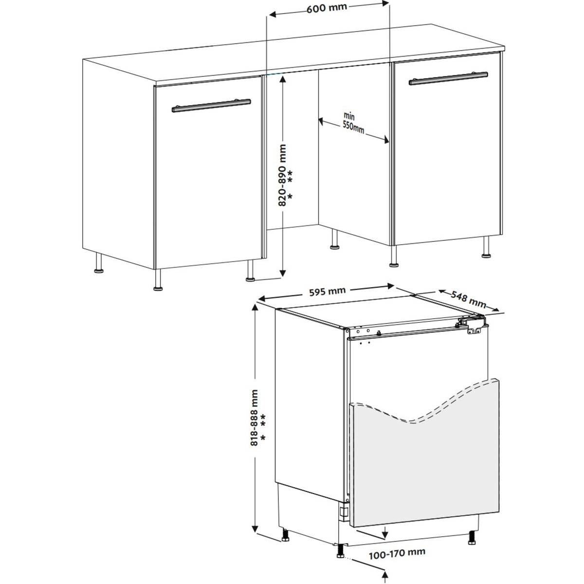 LAURUS LKG82E Unterbau-Kühlschrank - Kühl-Gefrierkombination 60 cm für 82 cm Nische Zeichnung