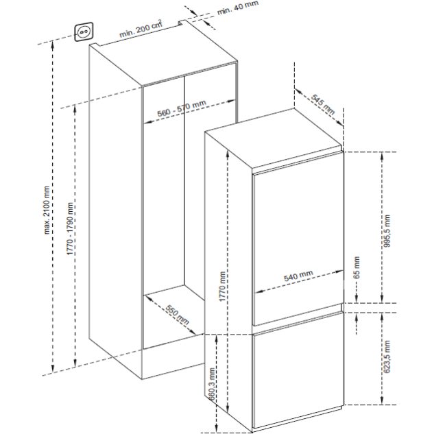 Laurus Einbau Kühlgefrierkombination LKG178.1F Zeichnung  80549