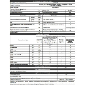 Laurus integrierte Kühl-Gefrierkombination LKG144E-BF Datenblatt