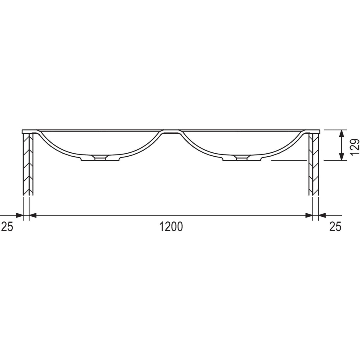 MARMITE- Moebelwaschtisch NobX 1260 D mit 2 Becken- Mineral Composite- ohne Ueberlauf Weiss 87744 87744