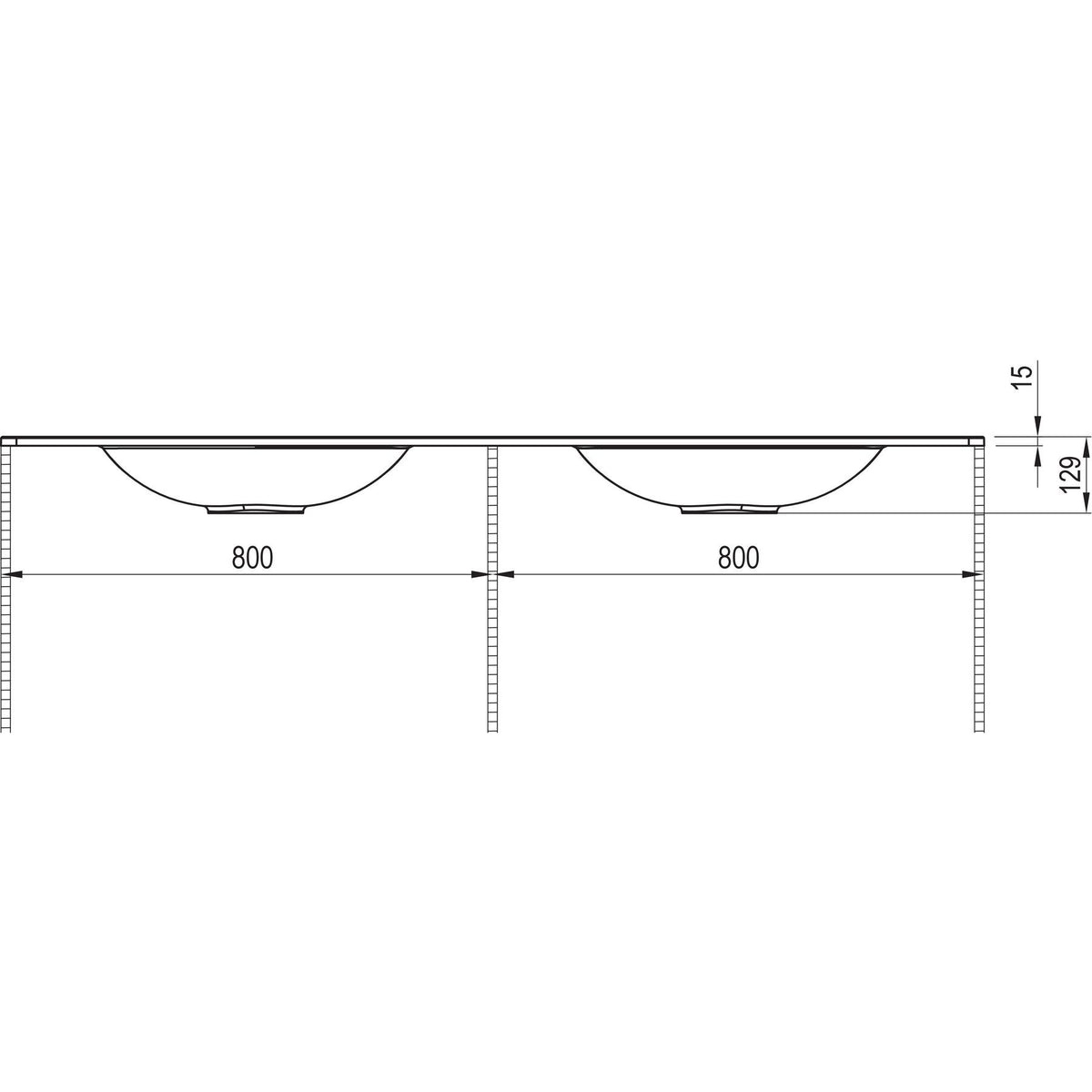 MARMITE- Moebelwaschtisch NobX 1660 D mit 2 Becken- Mineral Composite- ohne Ueberlauf Weiss 87745 87745