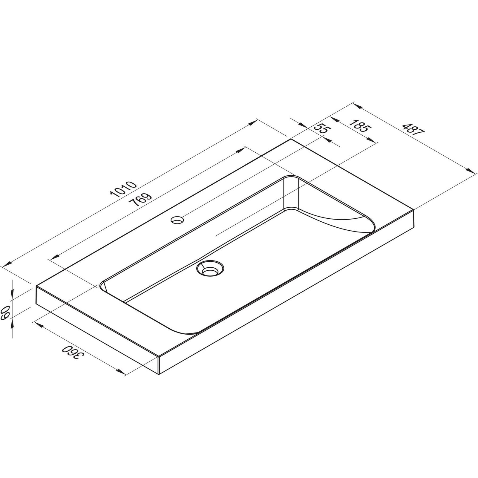 MARMITE- Moebelwaschtisch RonX 1000C- Mineral Composite- ohne Ueberlauf Weiss Hochglanz 87766 87766