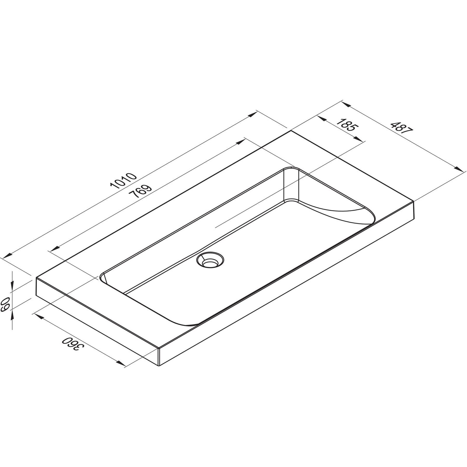 MARMITE- Moebelwaschtisch RonX 1000C- Mineral Composite- ohne Ueberlauf und Hahnlochbohrung 87767 87767