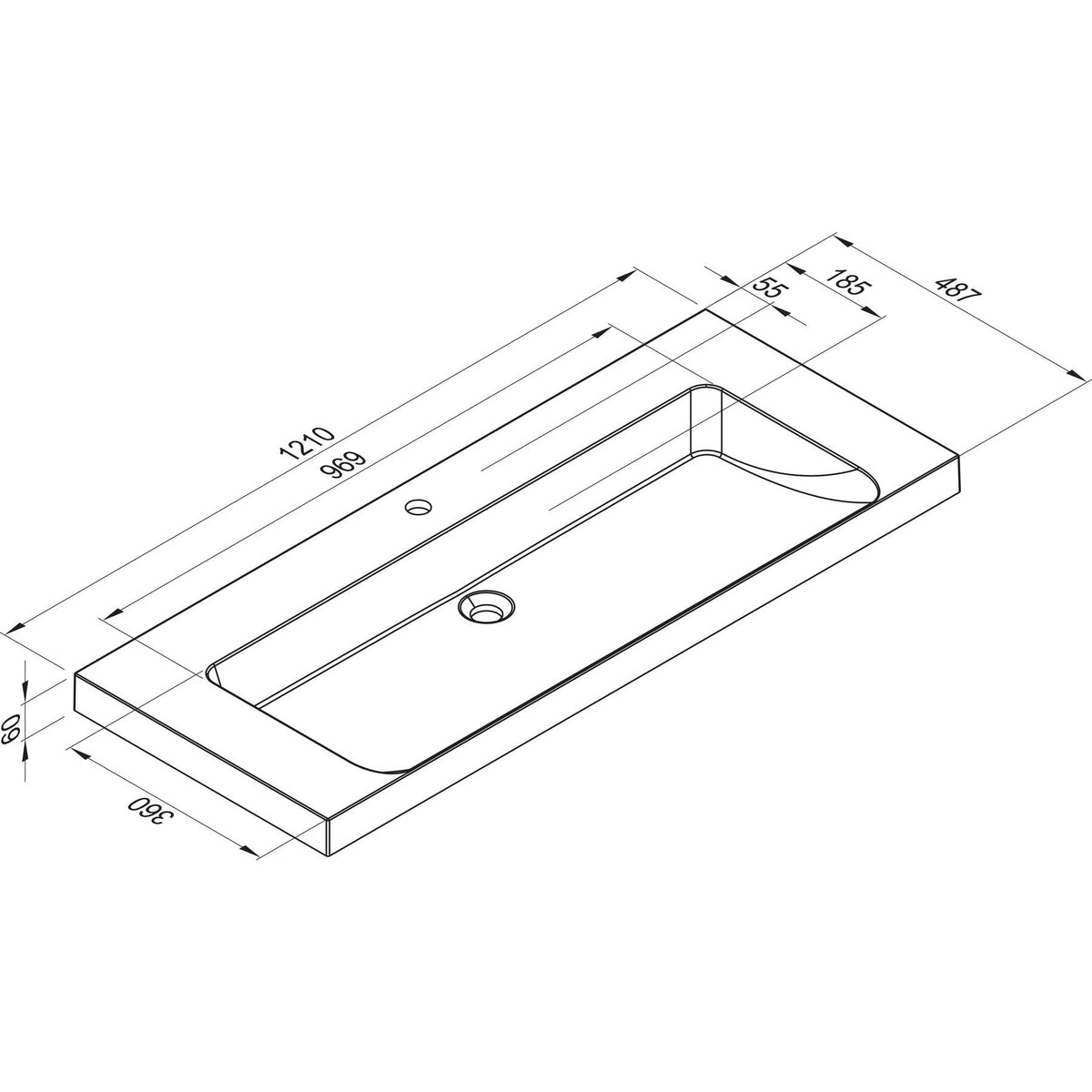 MARMITE- Moebelwaschtisch RonX 1200C- Mineral Composite- ohne Ueberlauf Weiss Hochglanz 87768 87768