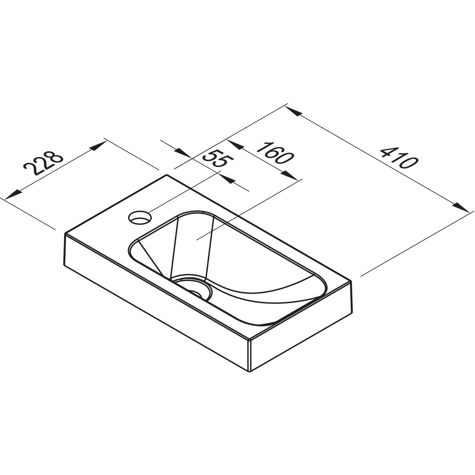 MARMITE- Moebelwaschtisch RonX 410LR- Mineral Composite- ohne Ueberlauf Weiss Hochglanz 87762 87762