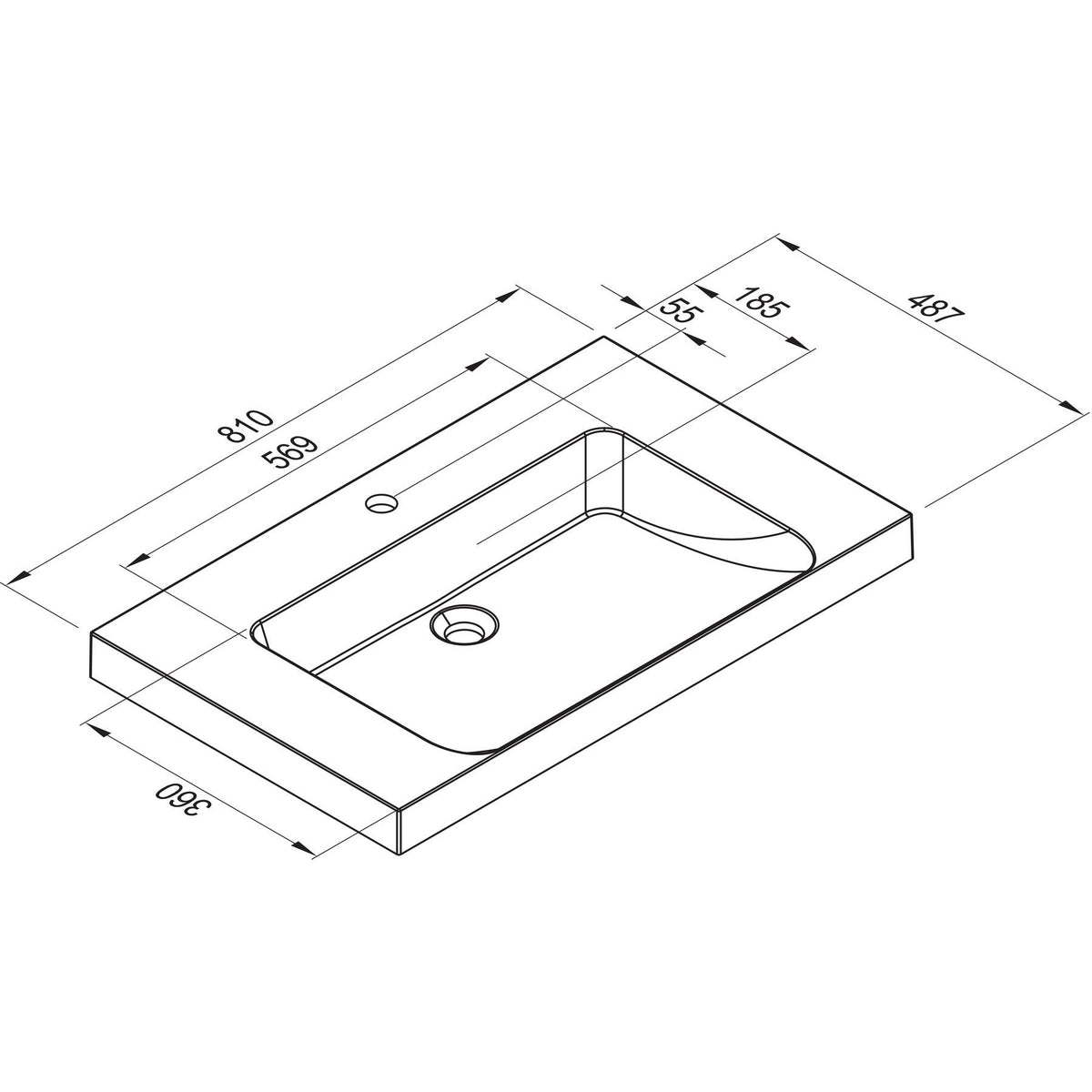 MARMITE- Moebelwaschtisch RonX 800C- Mineral Composite- ohne Ueberlauf Weiss Hochglanz 87764 87764