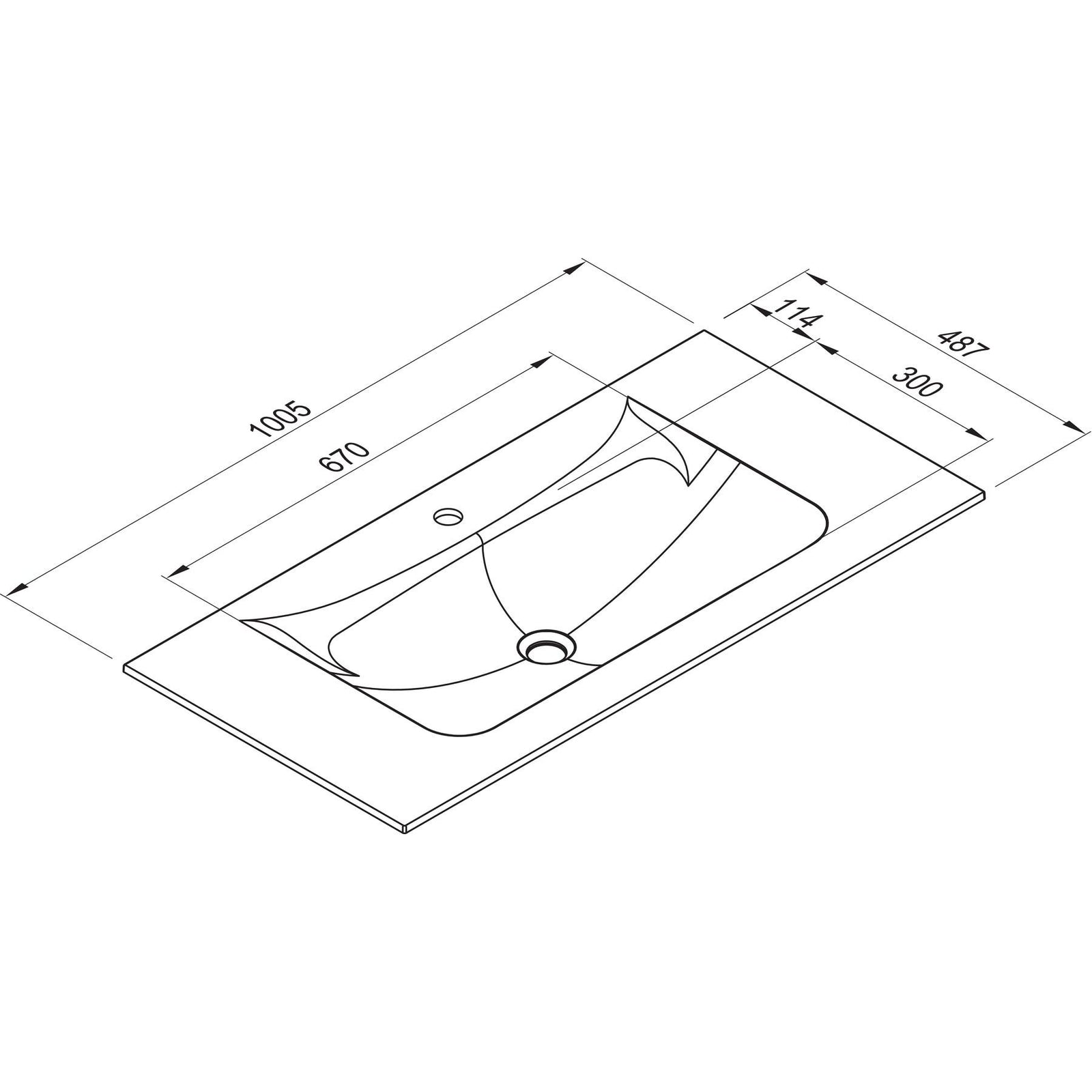 ELLECI: Furniture washbasin VIVO 100, Duratek®, without overflow matte black 87777 100.5 cm