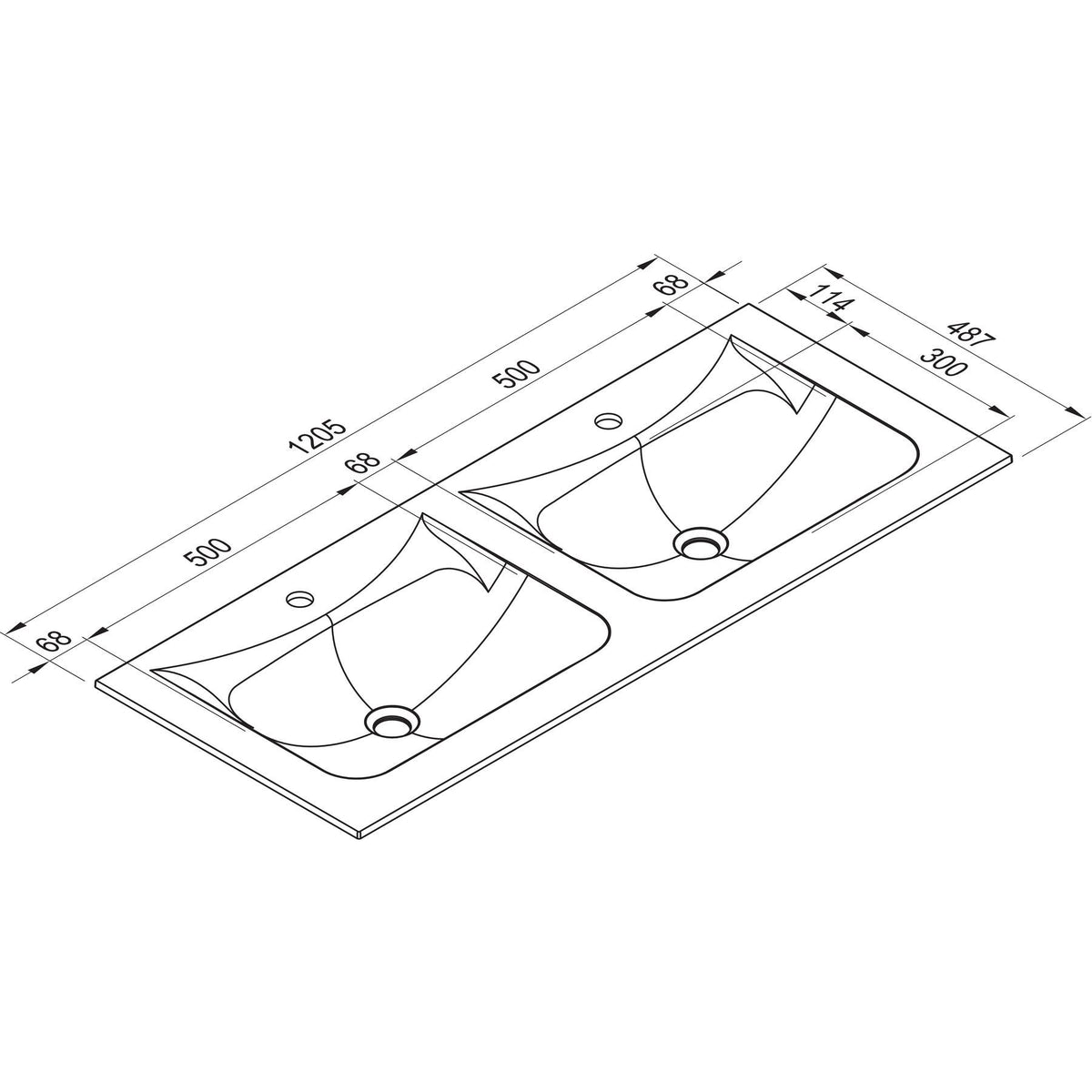 Nobilia ELLECI ELLECI- Moebelwaschtisch VIVO 122-amp-nbsp-mit 2 Becken- Duratek-- ohne Ueberlauf 87781 87781