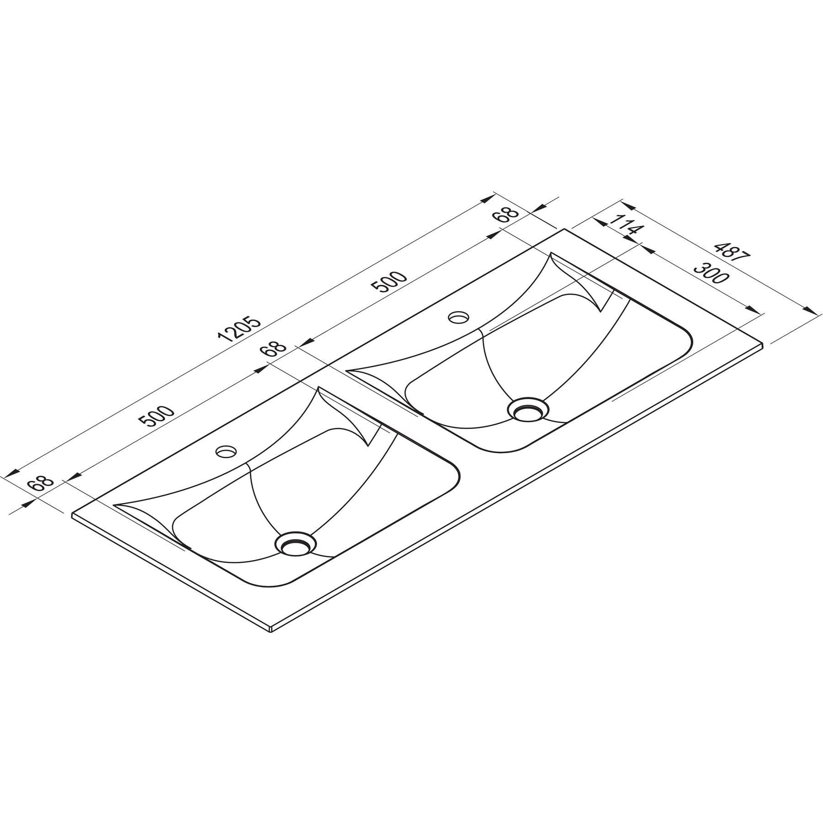 ELLECI: Furniture washbasin VIVO 122 with 2 basins, Duratek®, without overflow matte black 87781 120.5 cm