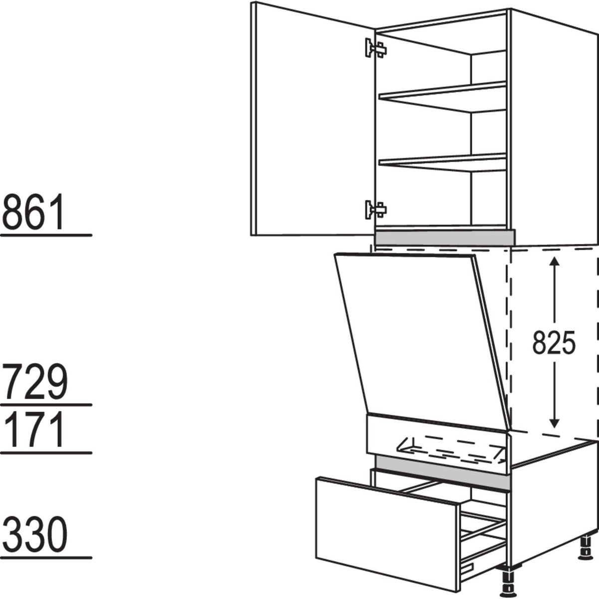 Nobilia Geräte-Umbau Geschirrspüler geeignet für Nischenhöhe- 825 mm - Gerätehöhe 805 - 820 mm NGGSP60-3 45676