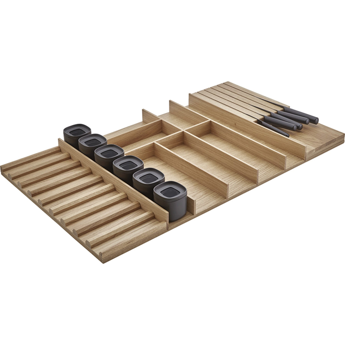 nobilia Holz-Besteckeinsatz Eiche mit Messerblock- Vorratsdosen und Einsatz fuer BE-MVGS100E 10101