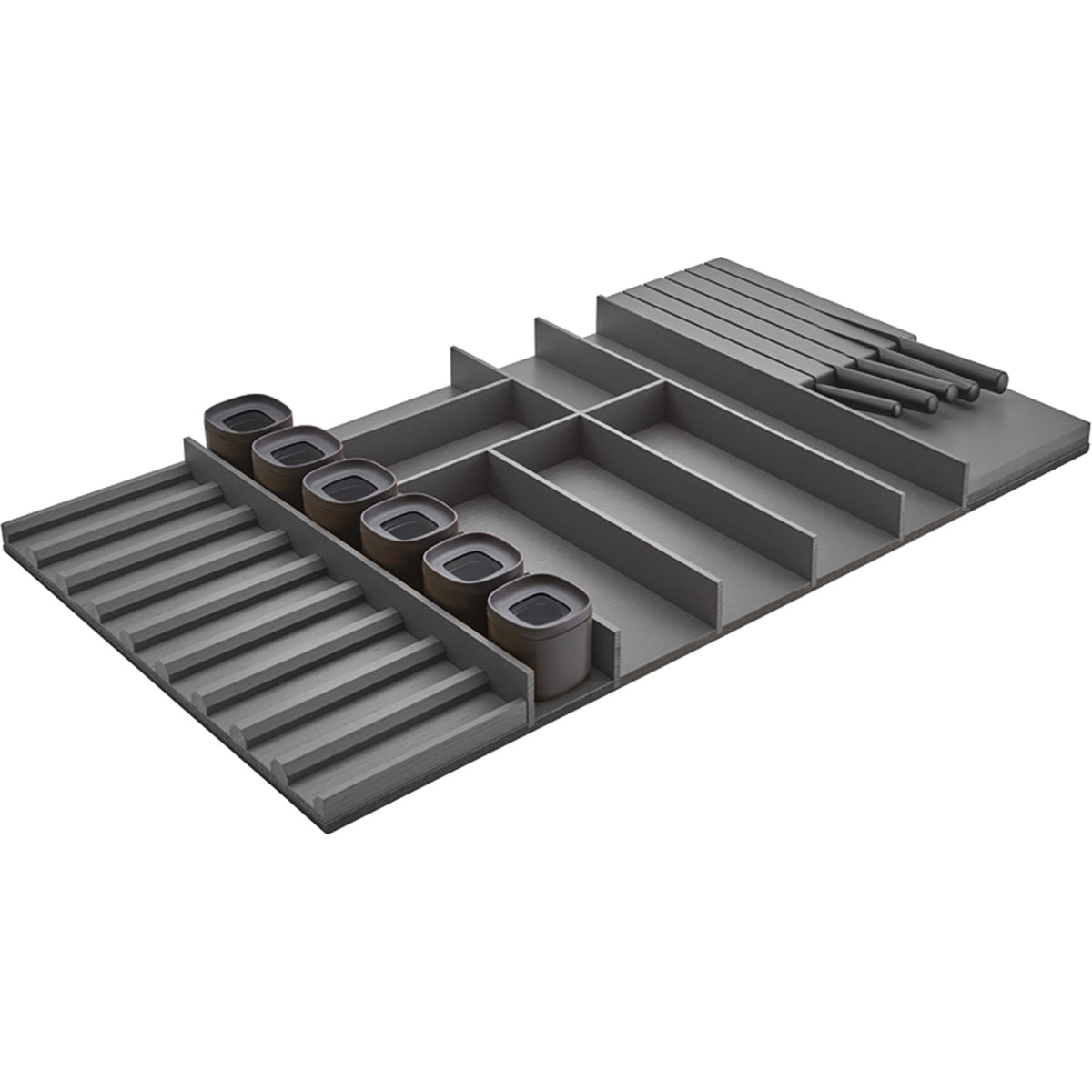 nobilia Holz-Besteckeinsatz Esche schiefergrau mit Messerblock- Vorratsdosen und BE-MVGS100ES 10145