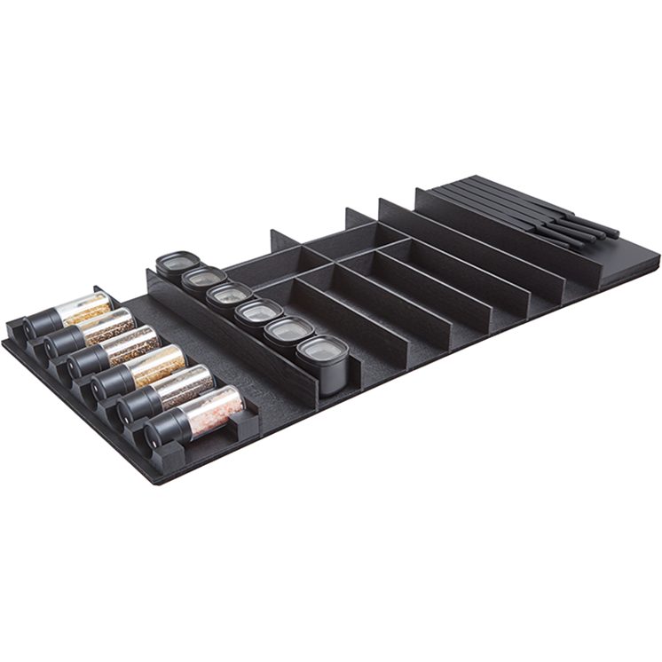 Nobilia Holz-Besteckeinsatz Esche schwarz mit Messerblock- Vorratsdosen und Einsatz fuer BE-MVGS100N 39434